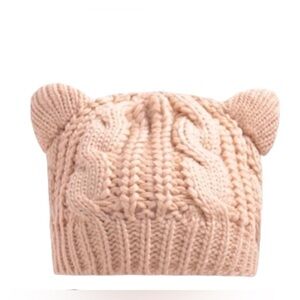Cat Ears Hand Knit Cable Wool Beanie Hats l Kitty Ear women’s Oatmeal Hat